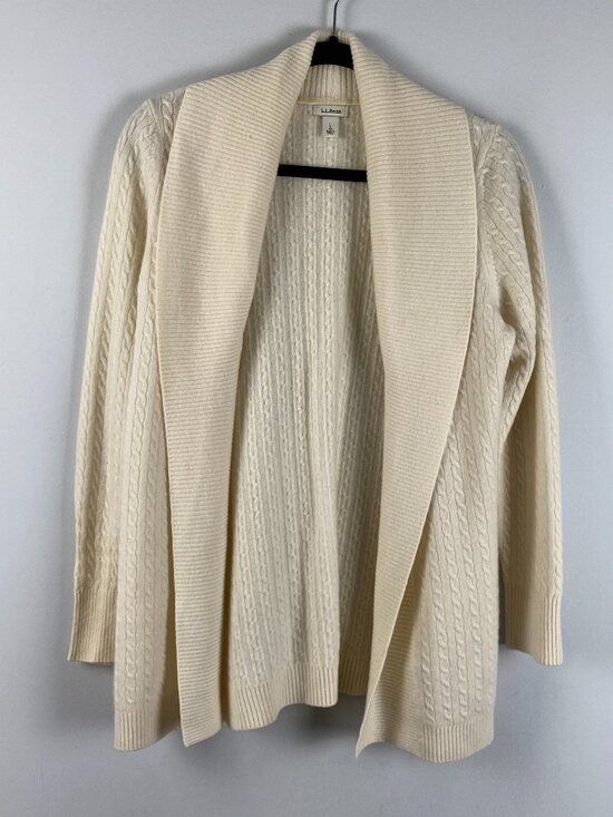 L.L. Bean Sweaters - LL Bean 100% Cashmere Cable Knit Shawl Collar Cardigan Cream L 284055